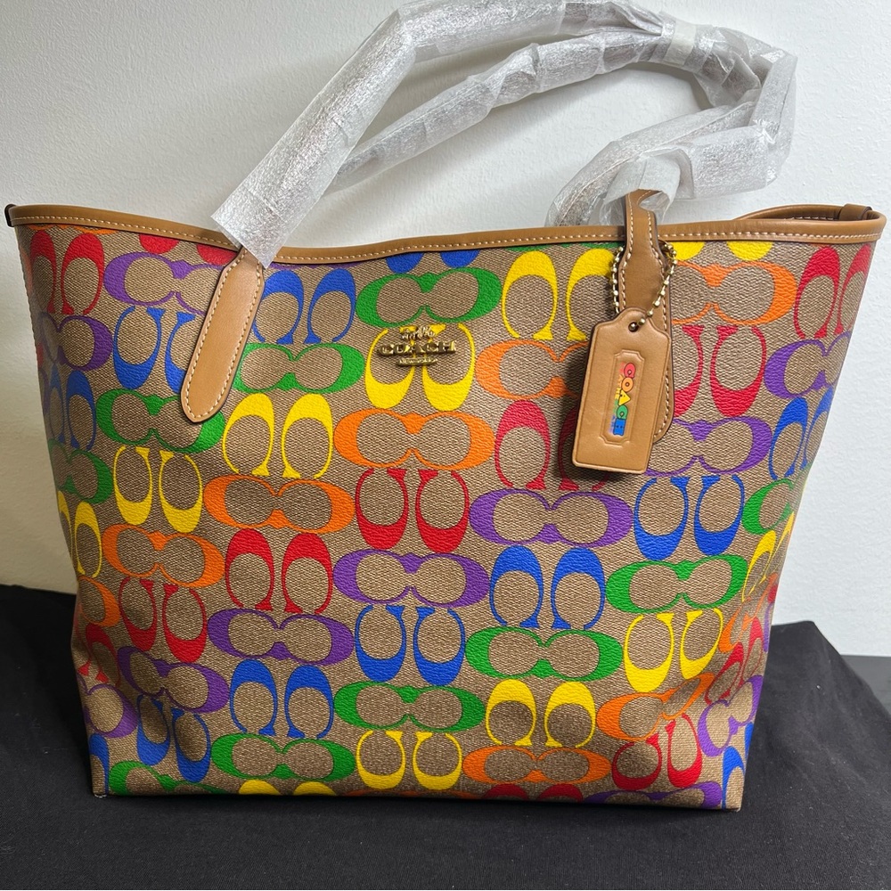 Coach C4181 Rainbow PRIDE Signature Logo Canvas City Tote Purse Bag Multicolor